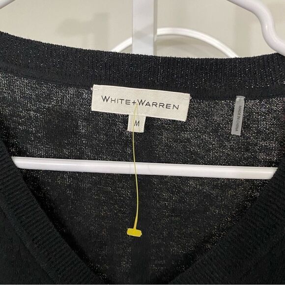 WHITE + WARREN linen blend sweater stripe quiet luxury classic high quality med - Picture 4 of 4